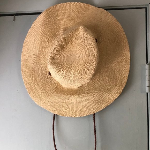 Abercrombie Straw floppy hat leather chin strap